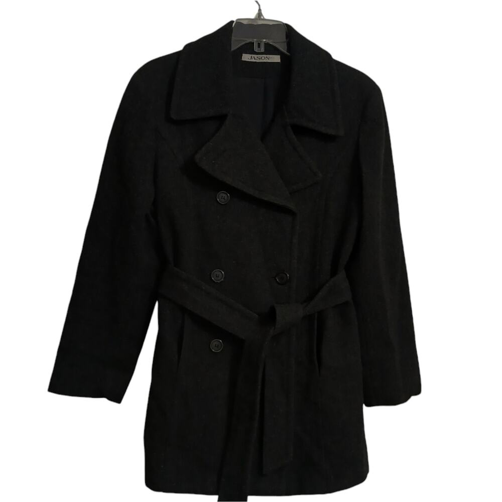 Vintage wool pea coat trench medium sz 8 dark charcoal gray double breasted